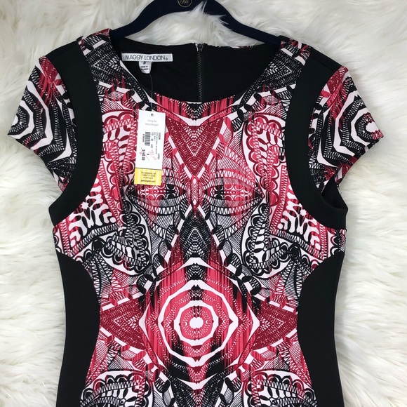 Maggy London African Stencil Scuba Sheath Dress SZ 8 Spandex Party Dress NWT - Picture 6 of 13